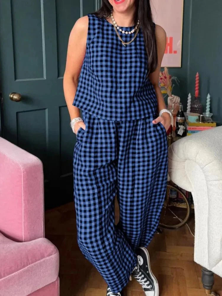 Completo Zinnia gilet e pantaloni a quadri