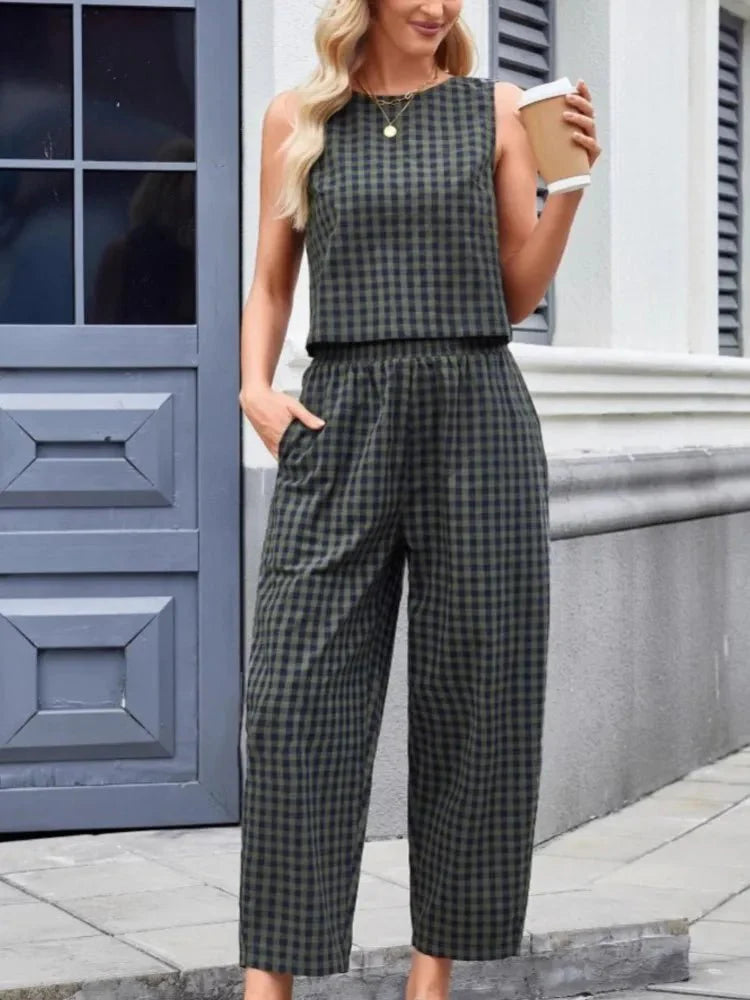 Completo Zinnia gilet e pantaloni a quadri