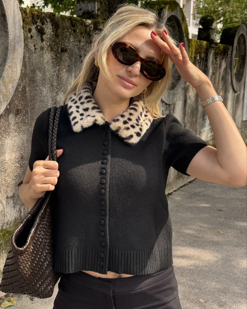 Ella Cardigan Top in Knit Bambi con Pelliccia Sintetica