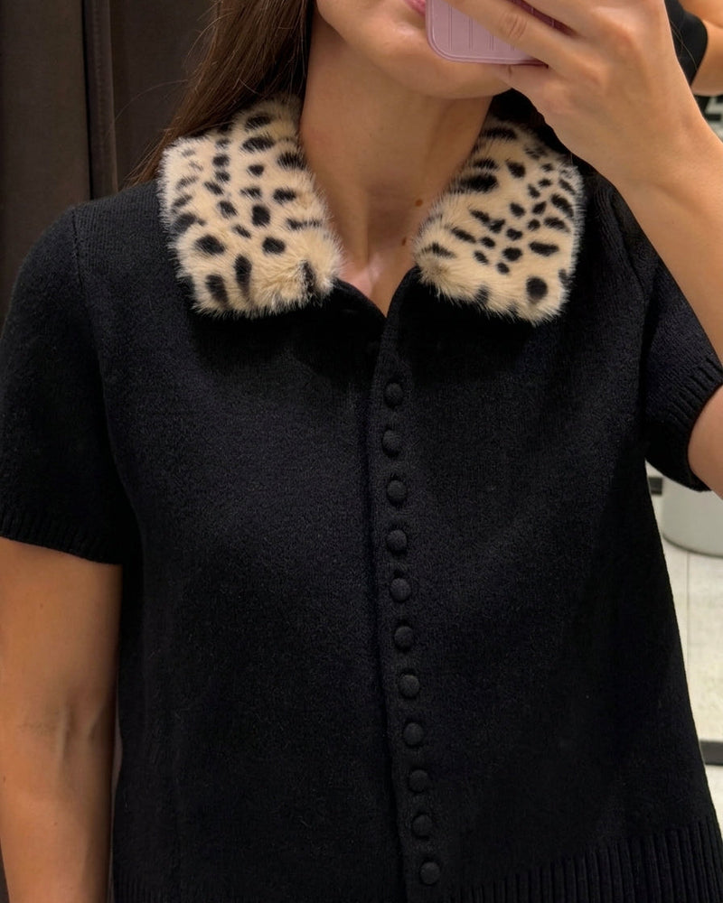 Ella Cardigan Top in Knit Bambi con Pelliccia Sintetica