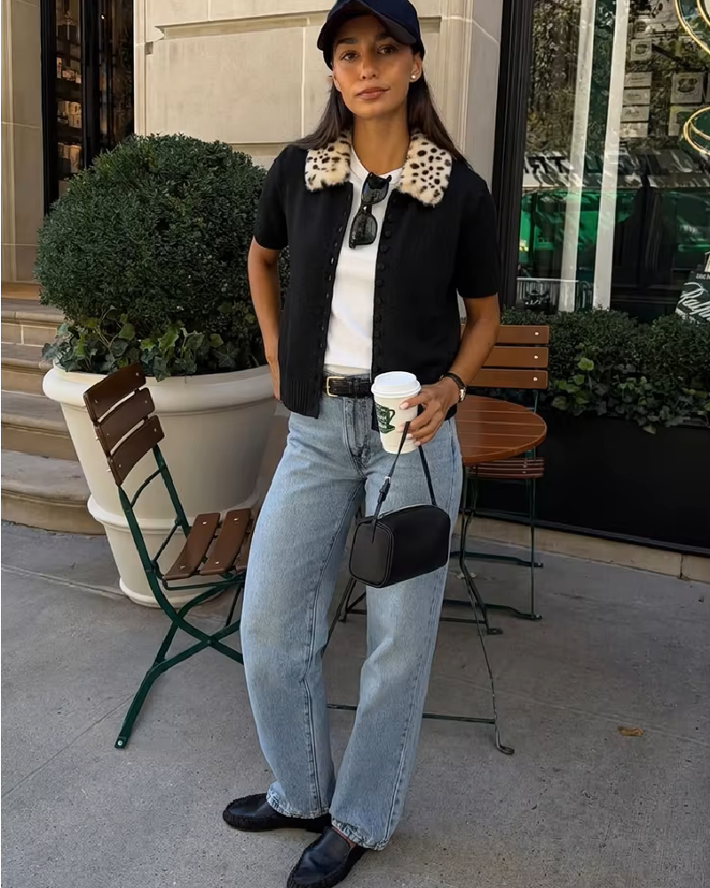 Ella Cardigan Top in Knit Bambi con Pelliccia Sintetica