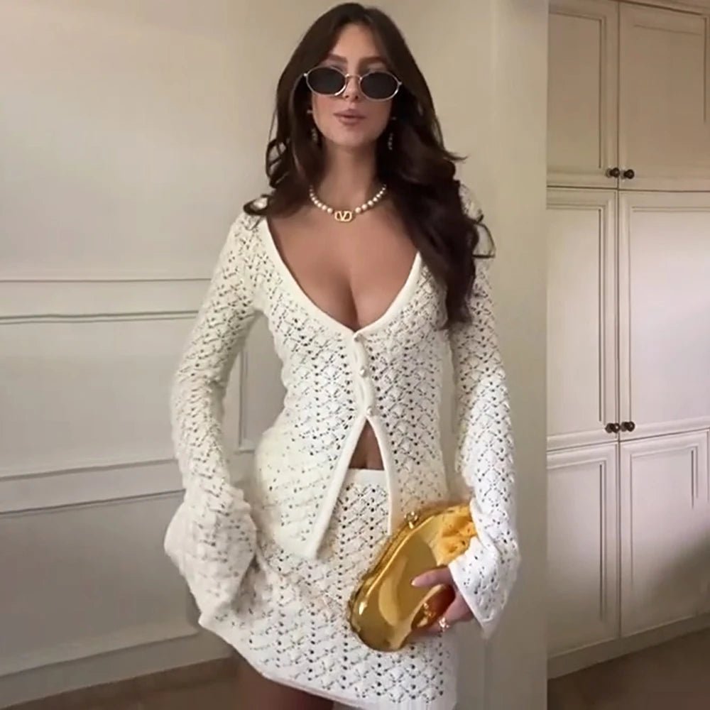 Cordelia cardigan e gonna lavorati a maglia set