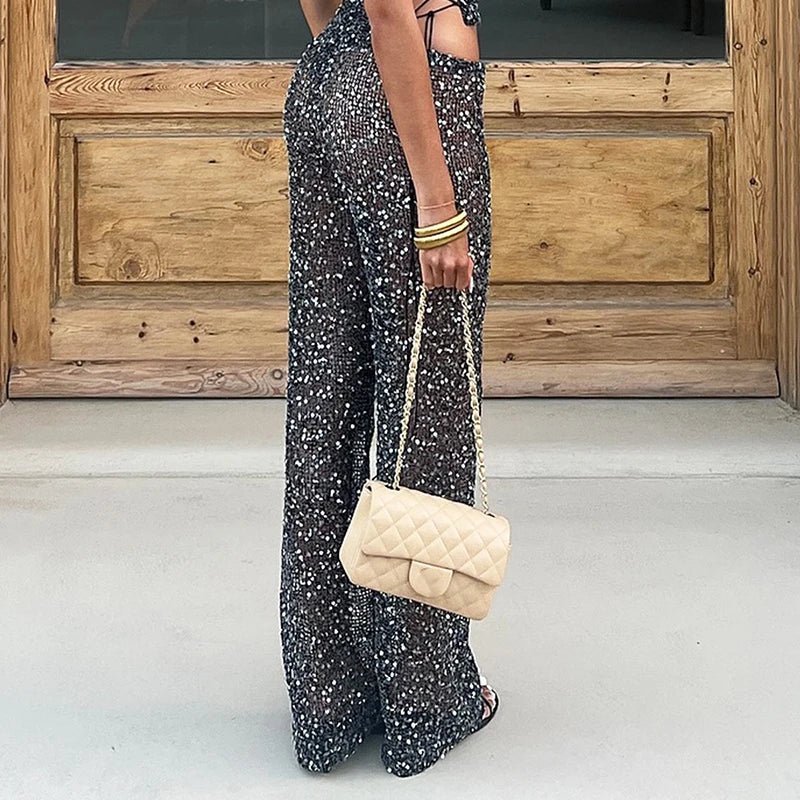 Pantaloni Anya a gamba dritta con paillettes