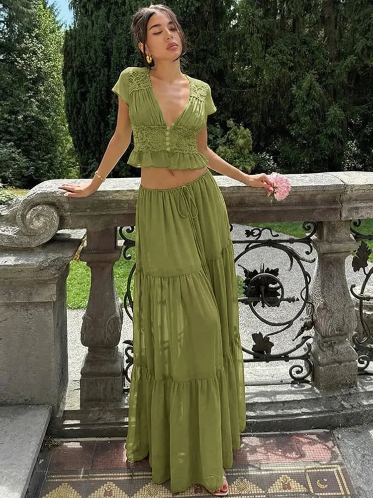 Completo Nella: top e gonna in pizzo e chiffon