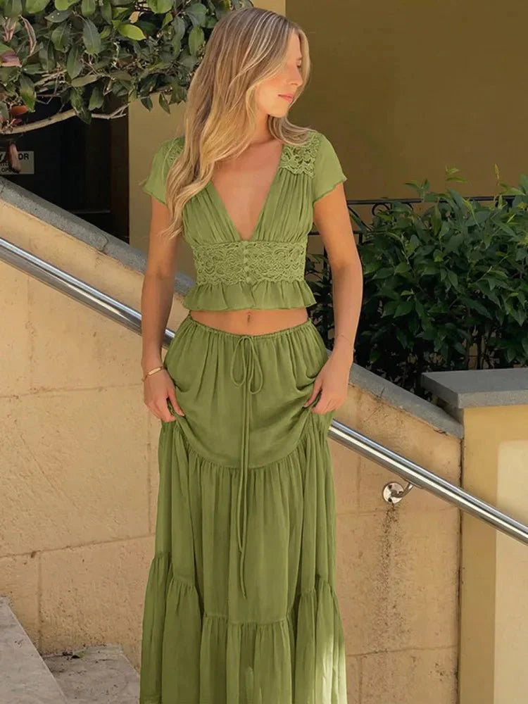 Completo Nella: top e gonna in pizzo e chiffon