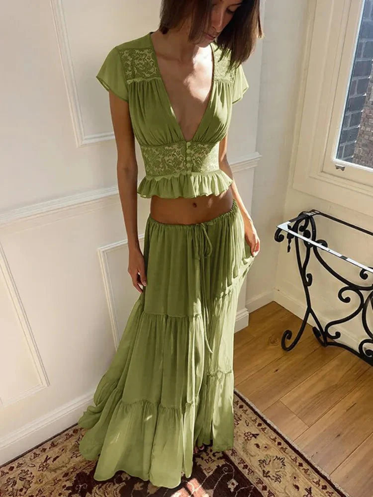 Completo Nella: top e gonna in pizzo e chiffon