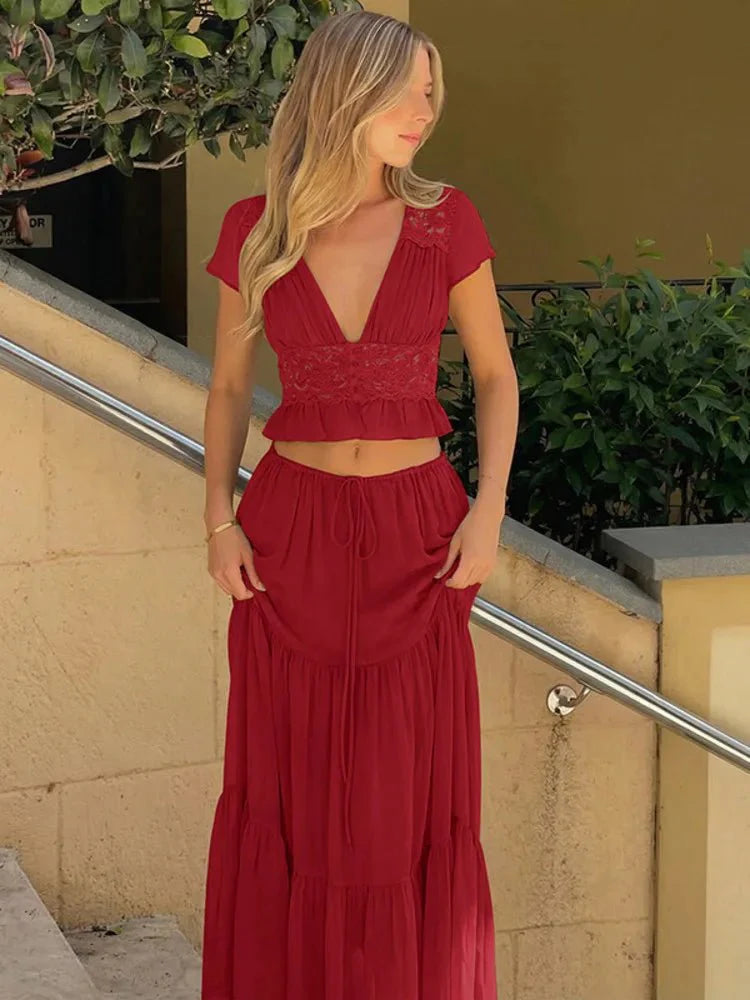 Completo Nella: top e gonna in pizzo e chiffon
