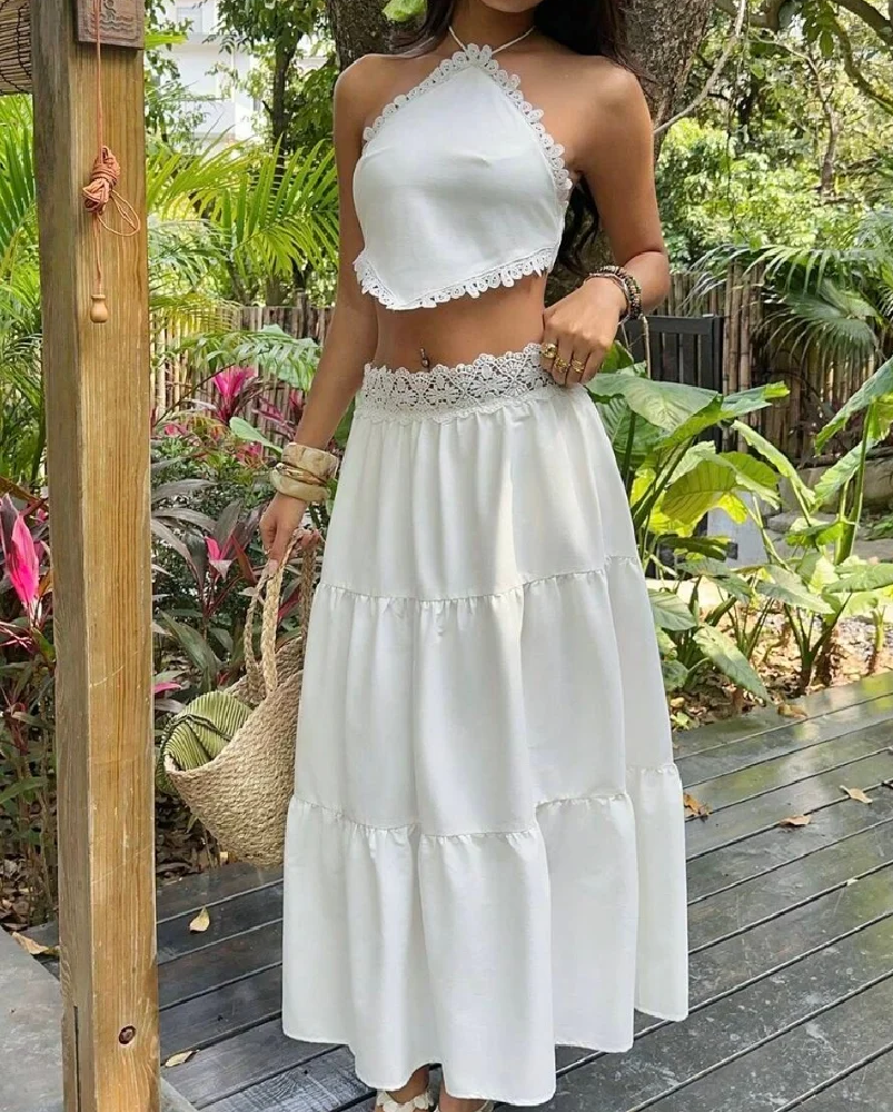 Set gonna a strati con top allacciato al collo Lena Lace