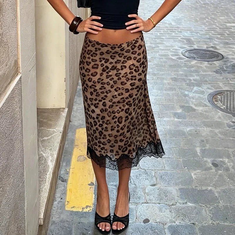 Lisa gonna midi leopardata in pizzo