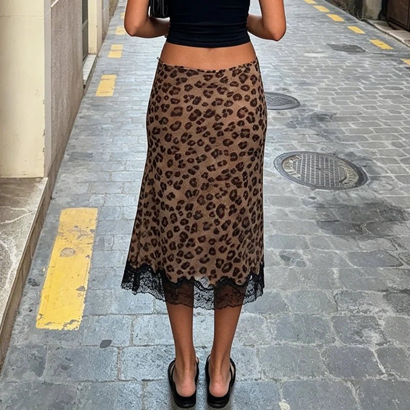 Lisa gonna midi leopardata in pizzo