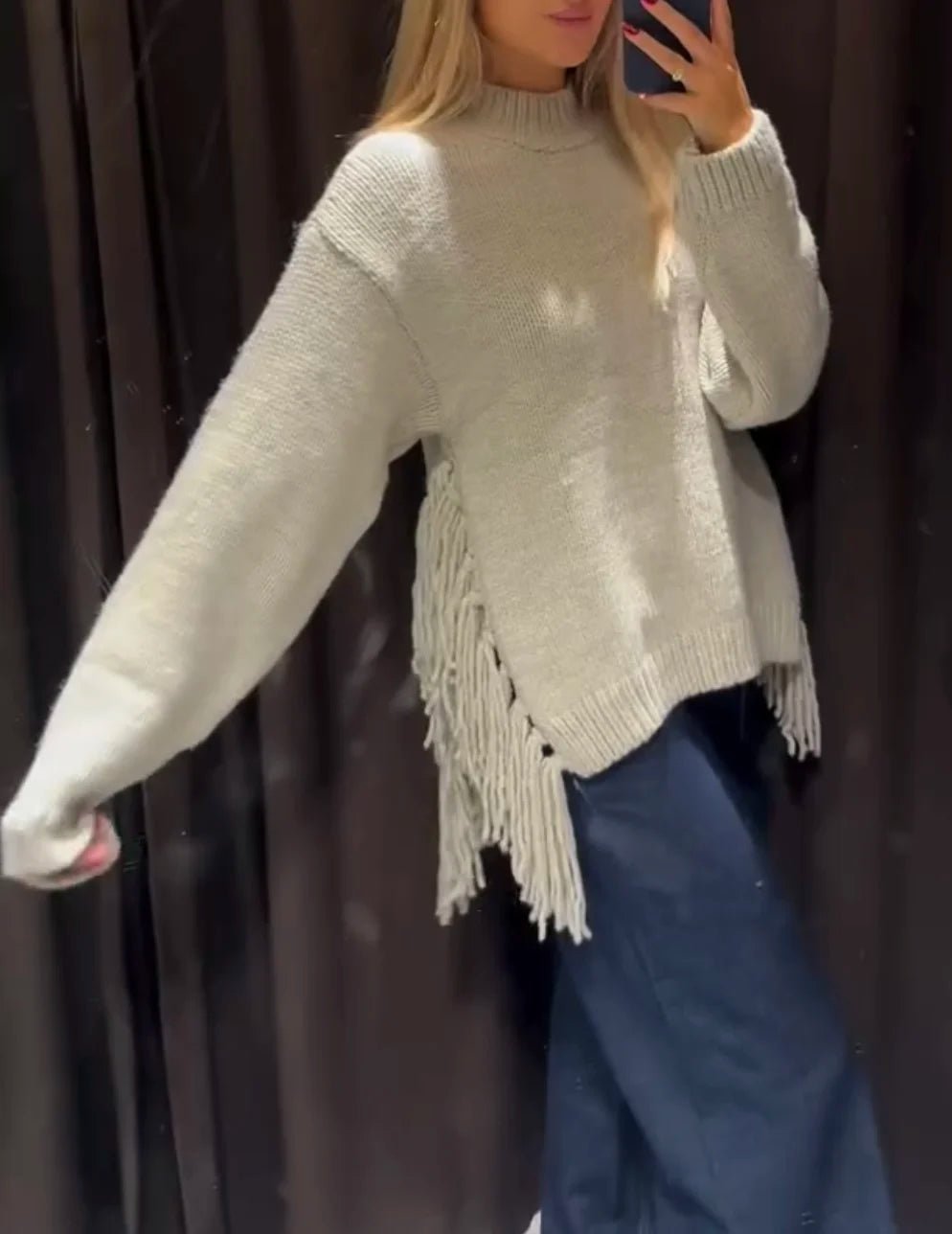 Maglione lavorato a maglia con frange Eva