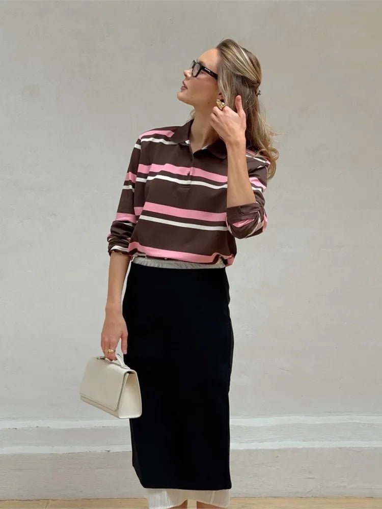 Top polo a righe a maniche lunghe Laura