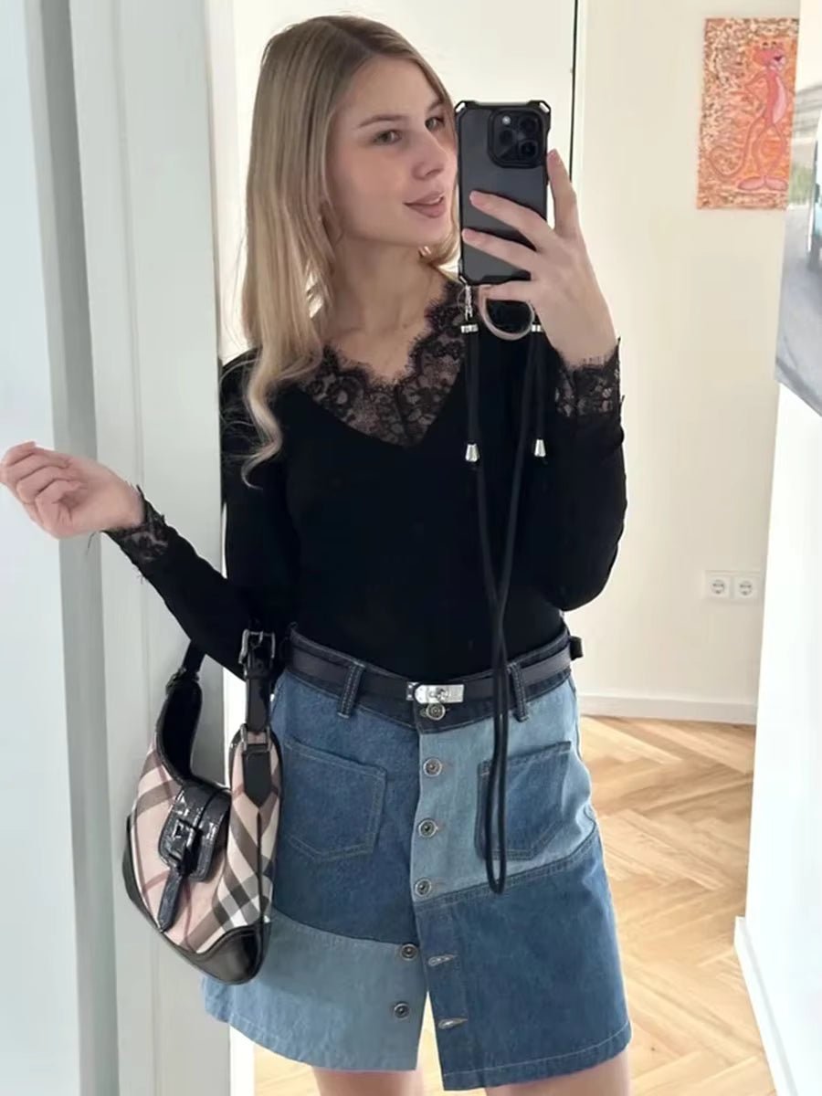 Sarah Top Casual con Scollo a V in Pizzo