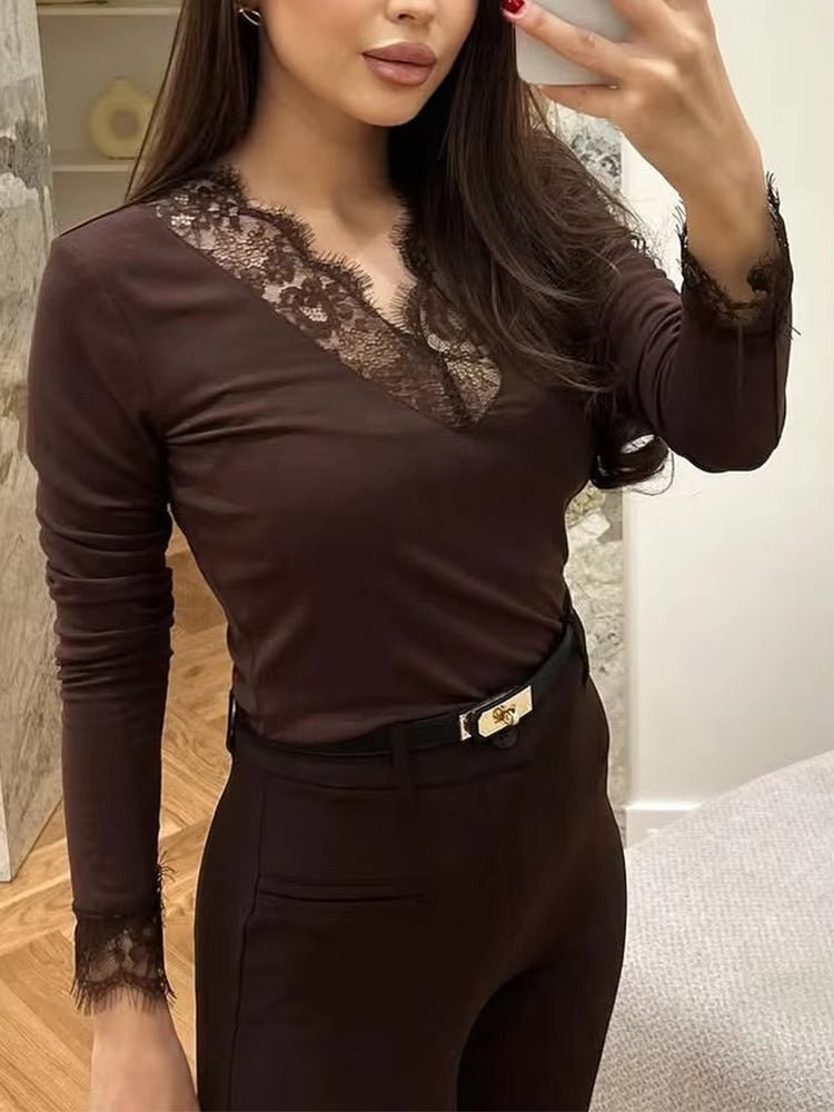 Sarah Top Casual con Scollo a V in Pizzo