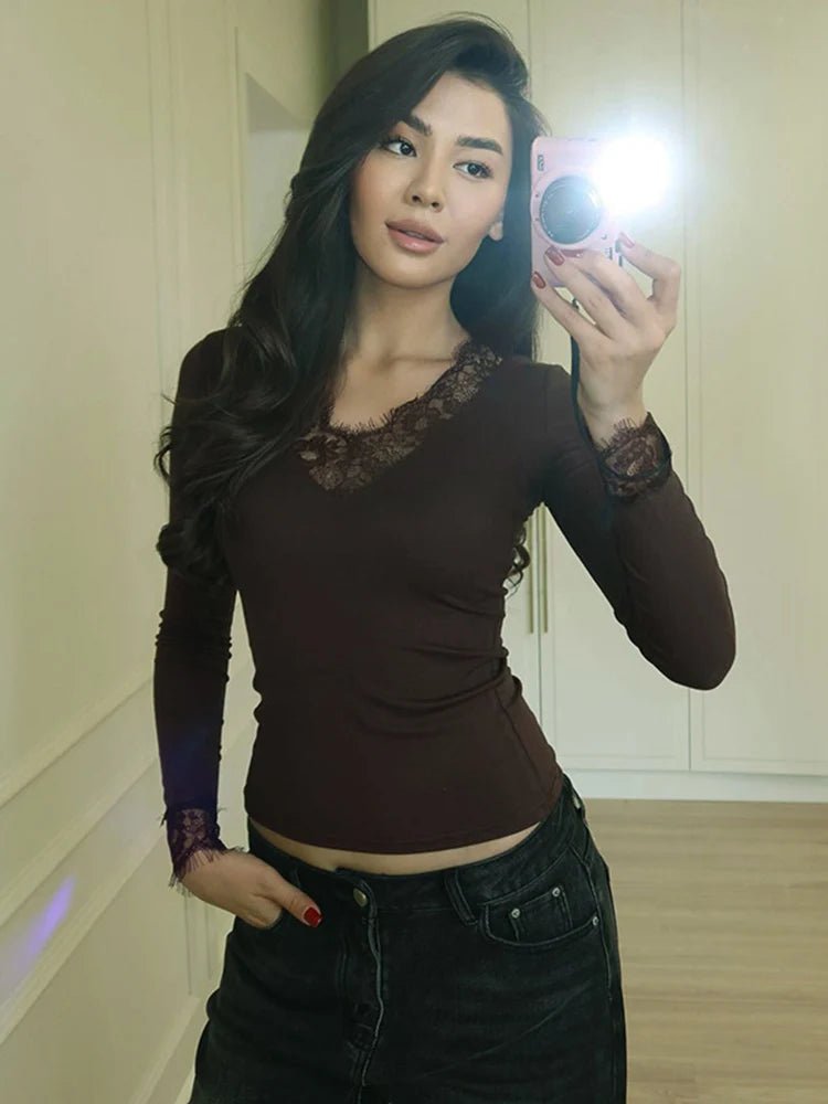 Sarah Top Casual con Scollo a V in Pizzo