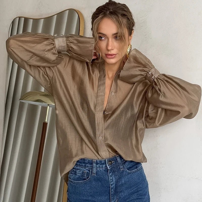Blusa trasparente a maniche lunghe Vivienne