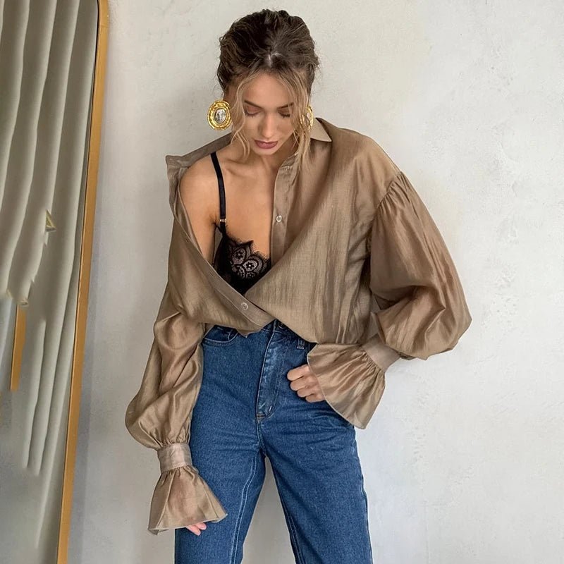 Blusa trasparente a maniche lunghe Vivienne