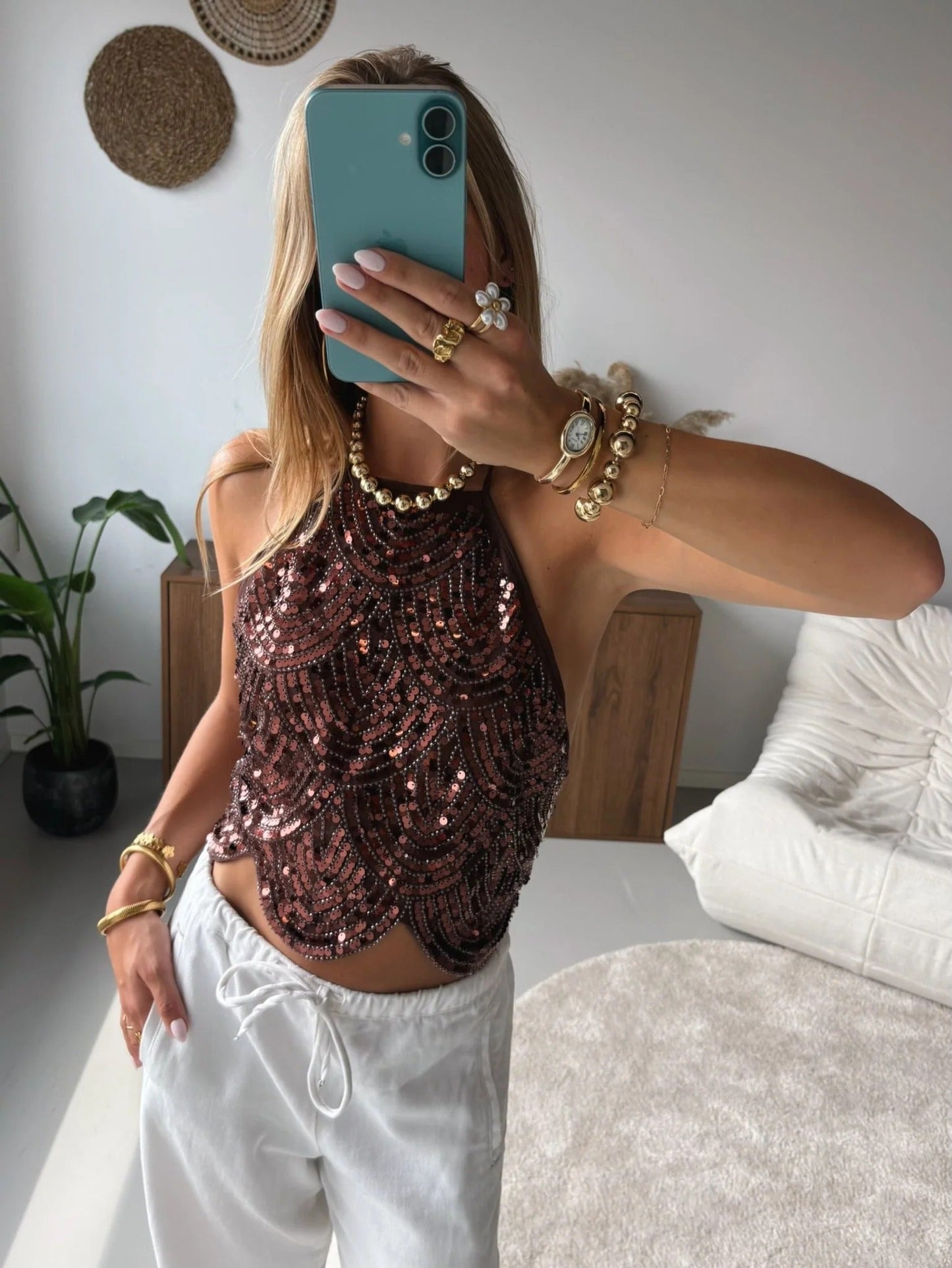 Valerie top halter con paillettes