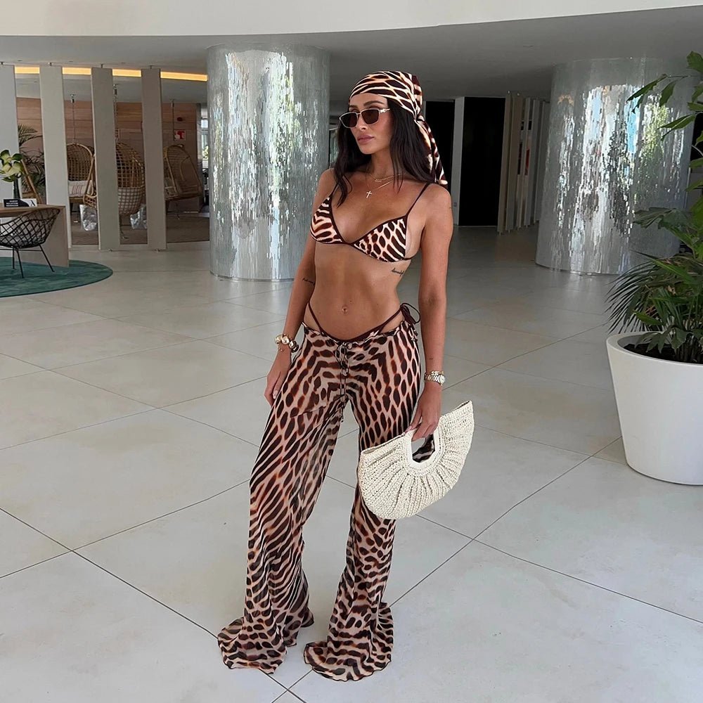 Set copricostume Lise trasparente con stampa leopardata