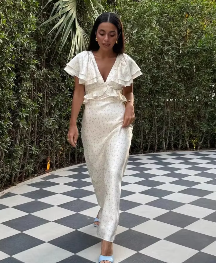 Vestito midi Sophia con maniche a volant