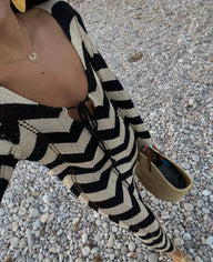 Aimee Abito Lungo a Righe in Maglia a Maniche Lunghe