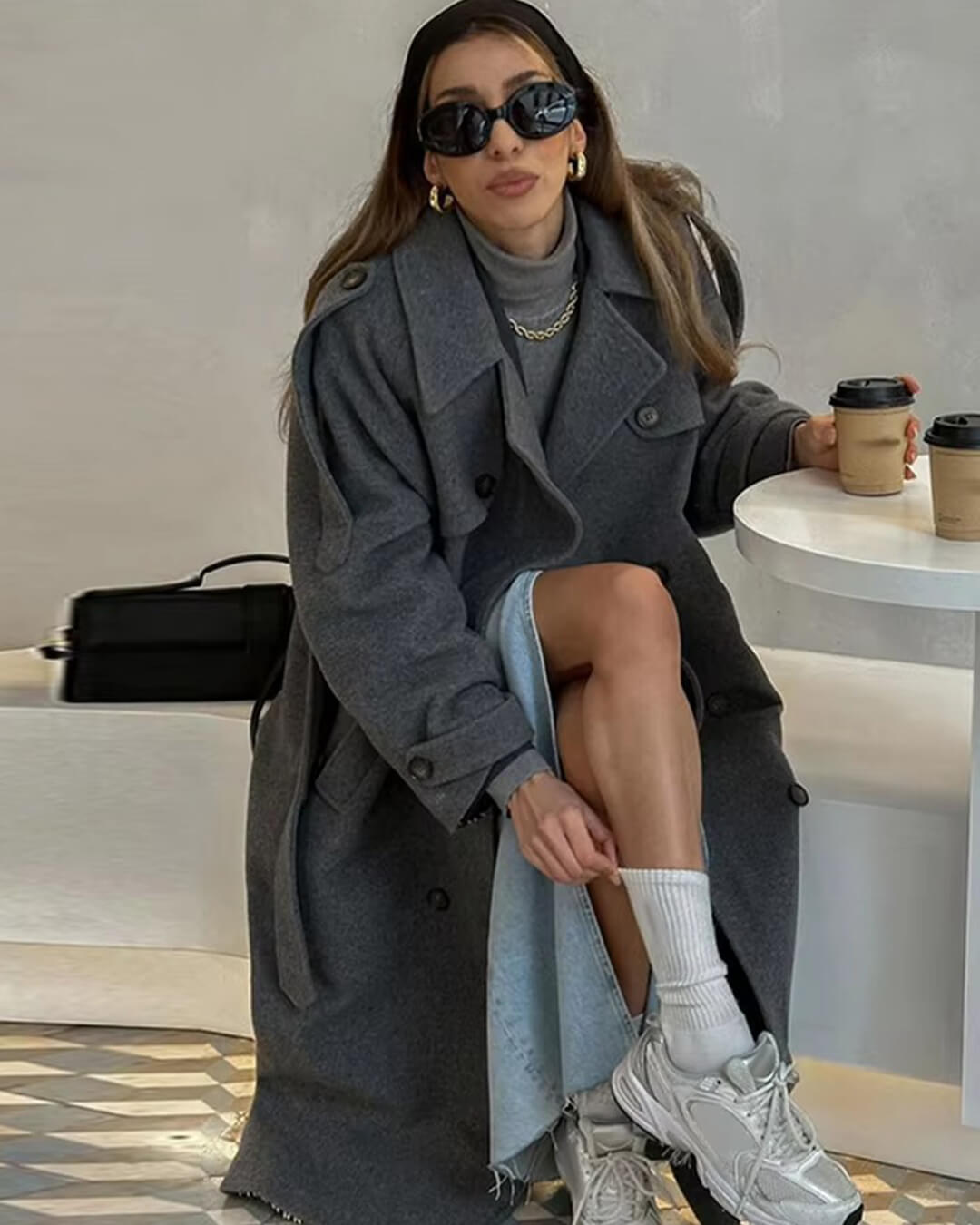 ZEYA - Alicia Gray Belted Long Coat