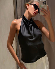Top in raso senza schiena Allison con scollo all’americana
