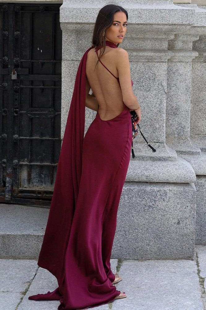 ZEYA - Aneta Satin Halter Cape Dress