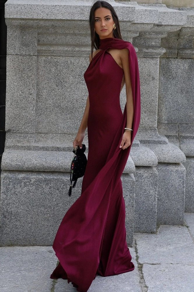 ZEYA - Aneta Satin Halter Cape Dress