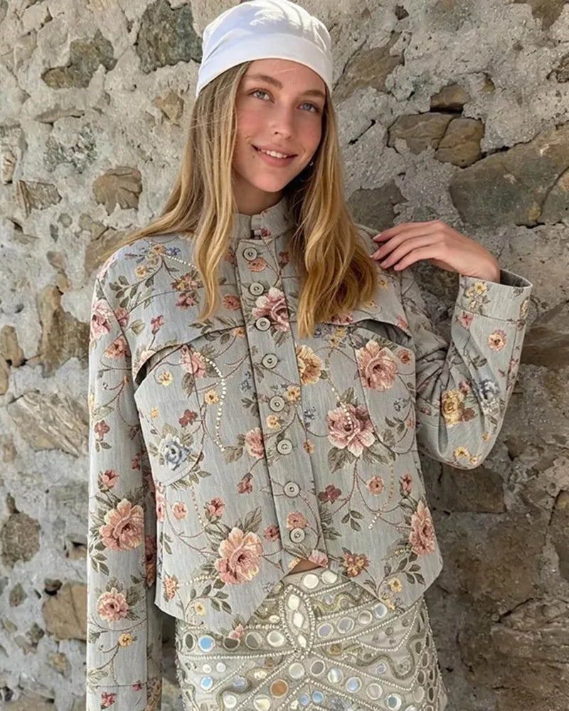 ZEYA - Anne Vintage Jacquard Cropped Jacket