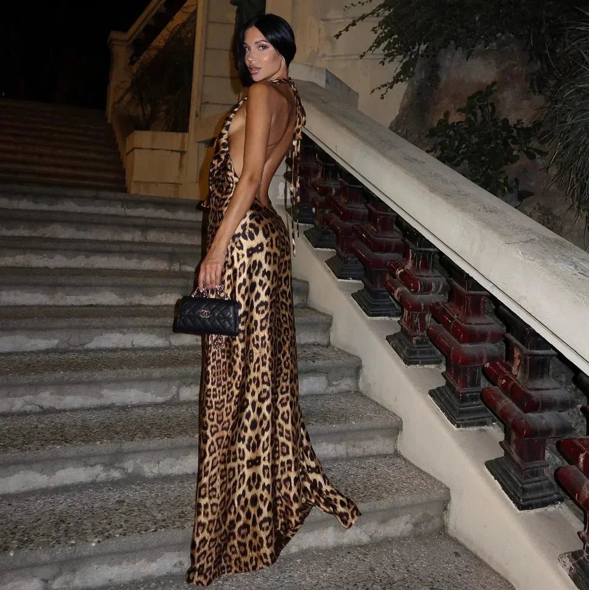 ZEYA - Becca Leopard Print Halter Backless Maxi Dress