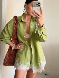Helena set camicia da spiaggia patchwork in pizzo