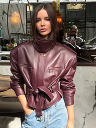 Giacca effetto similpelle con cintura Brooklyn