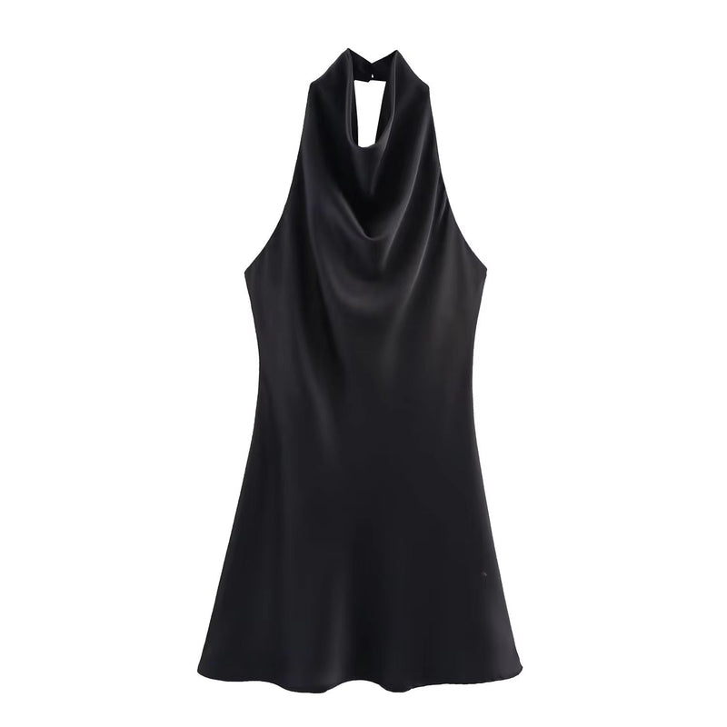 ZEYA - Callie Satin Halter Draped Mini Dress