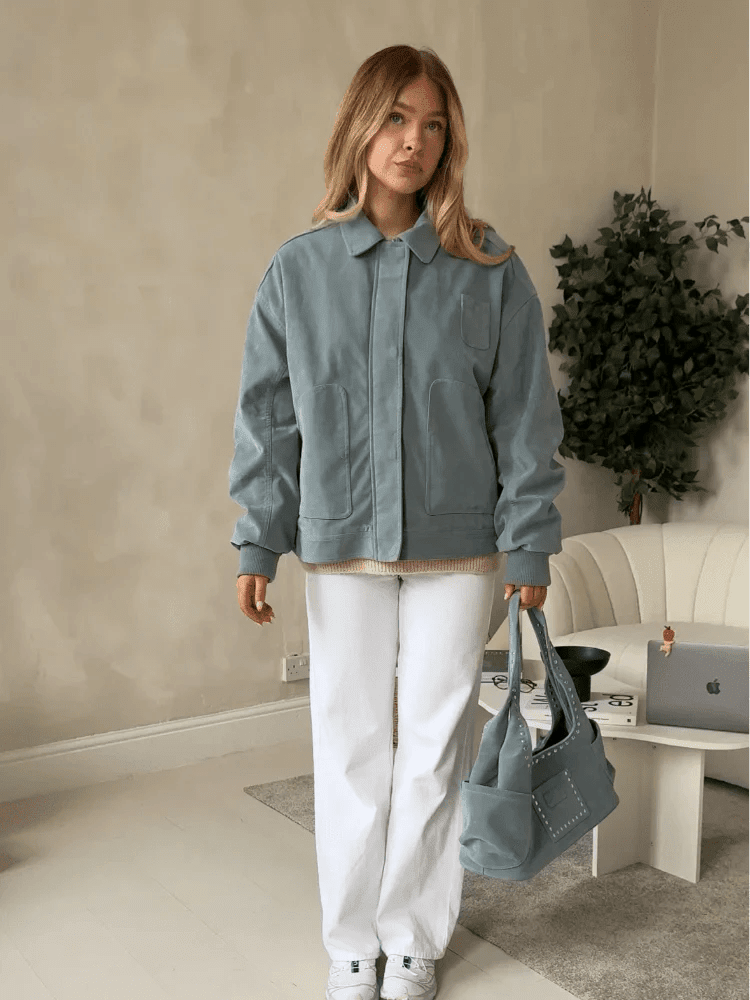 ZEYA - Camille Babyblue Suede Bomber Jacket