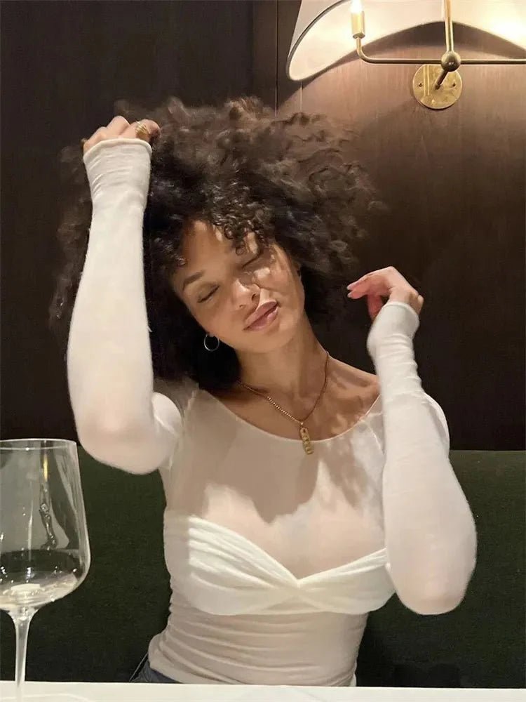 ZEYA - Camille Mesh Sheer Off-Shoulder Top