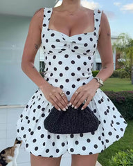 Cassy Abito Mini a Pois con Maniche a Palloncino