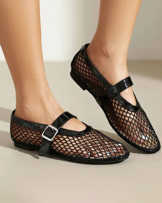 ZEYA - Celeste Buckled Mesh Ballet Flats
