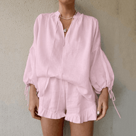 Completo due pezzi Adriane in lino con maniche a campana