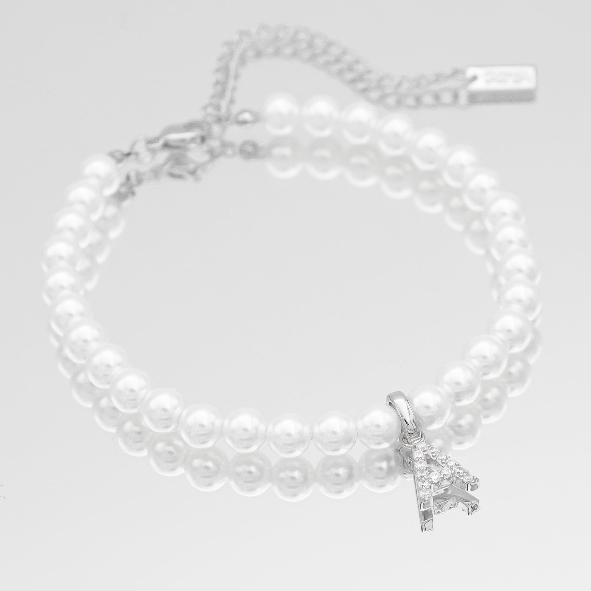 ZEYA - Cyra Pearl Initial Bracelet with Pavé Charm - Elegant Adjustable Design