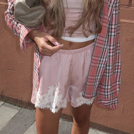 Danya Shorts in Raso di Seta con Pizzo