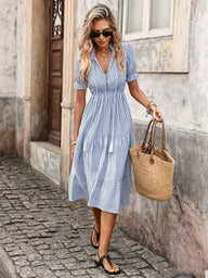 Abito midi Demetra a righe con nappine