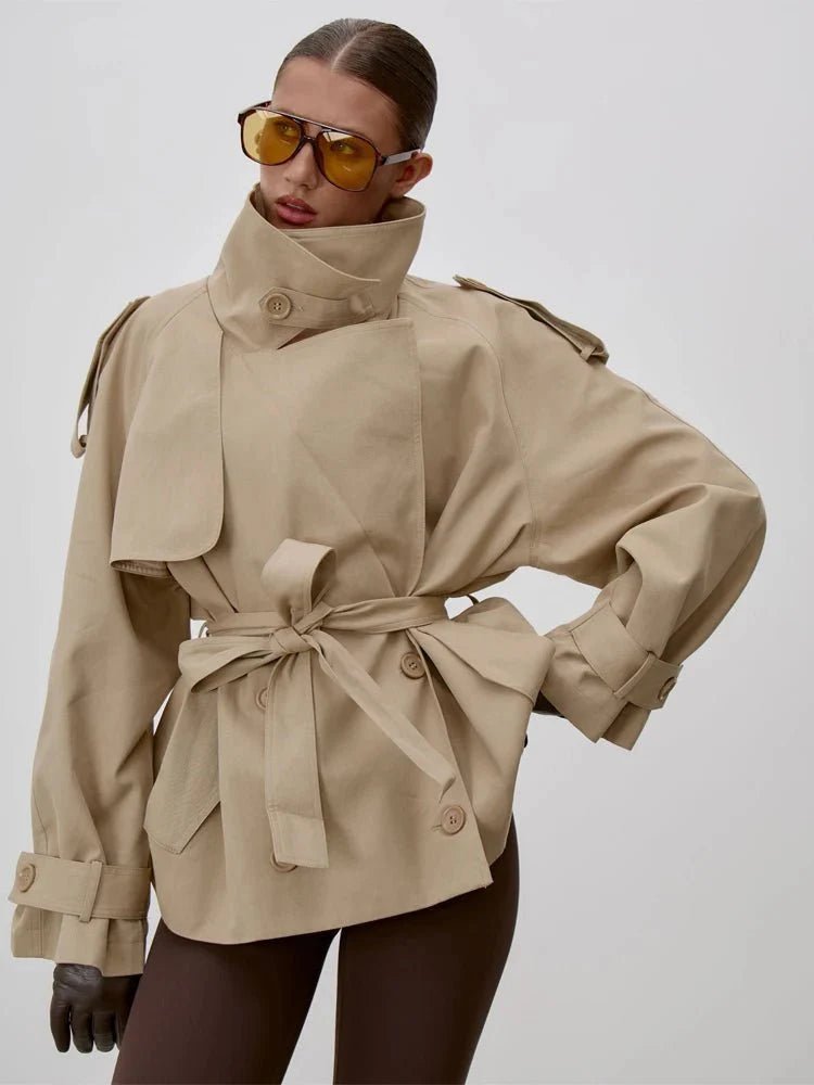 ZEYA - Donna Lace Up Stand Collar Trenchcoat