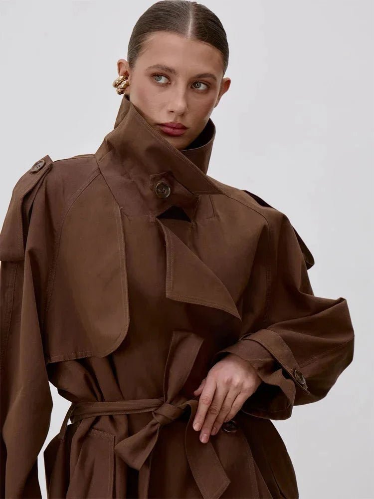 ZEYA - Donna Lace Up Stand Collar Trenchcoat