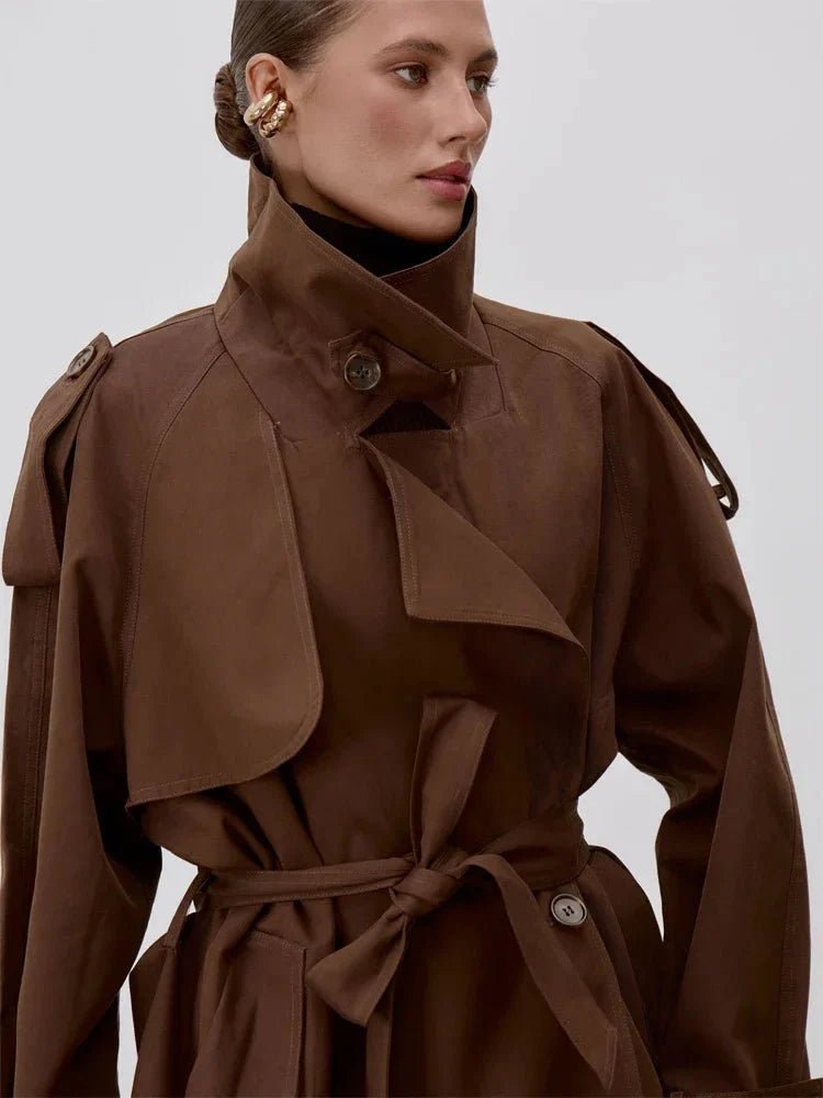 ZEYA - Donna Lace Up Stand Collar Trenchcoat