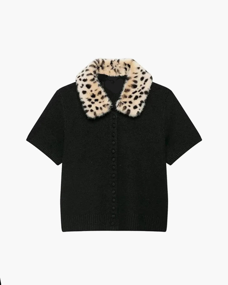 Ella Cardigan Top in Knit Bambi con Pelliccia Sintetica