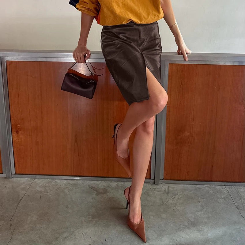 ZEYA - Ellie Split Knee Vegan Leather Skirt