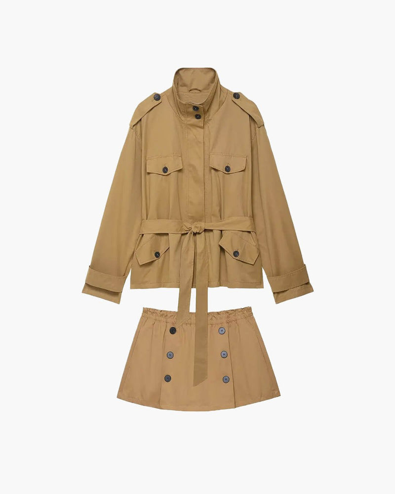 ZEYA - Emily High Collar Belted Jacket & Skort Set