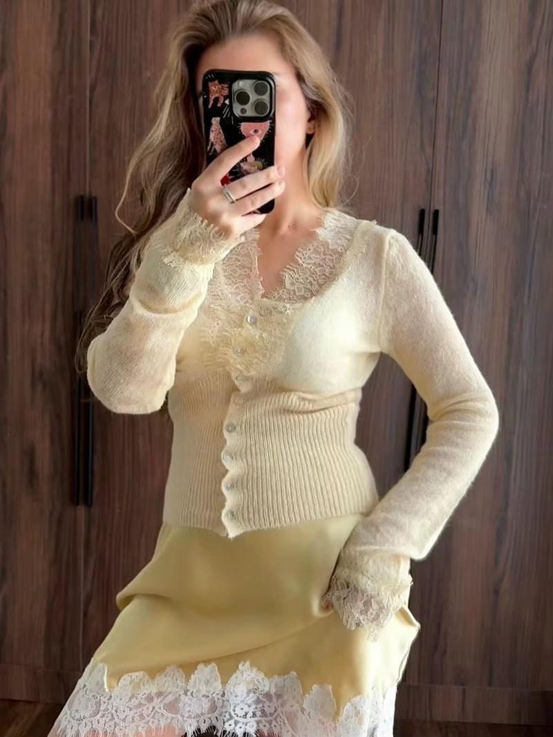 ZEYA - Emma V-Neck Lace Trim Cardigan