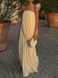 Erika vestito maxi plissettato senza spalline